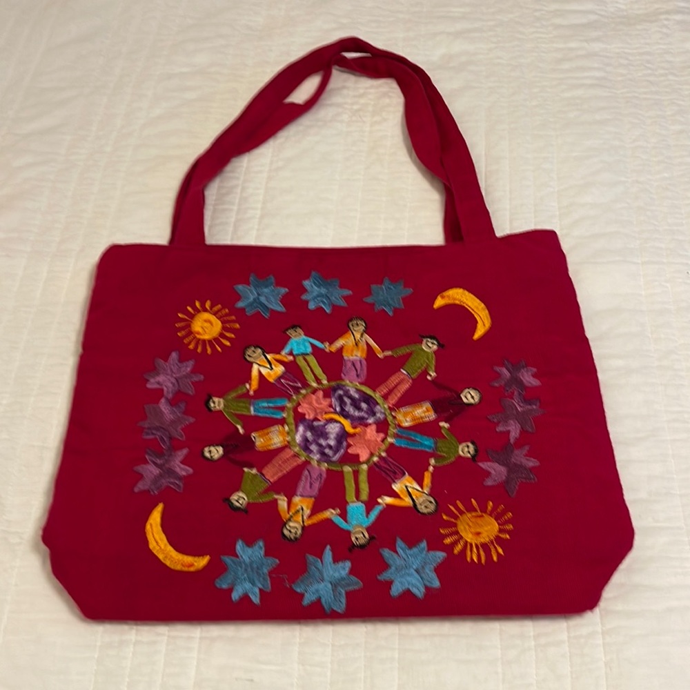Red Tote. Embroidered design.